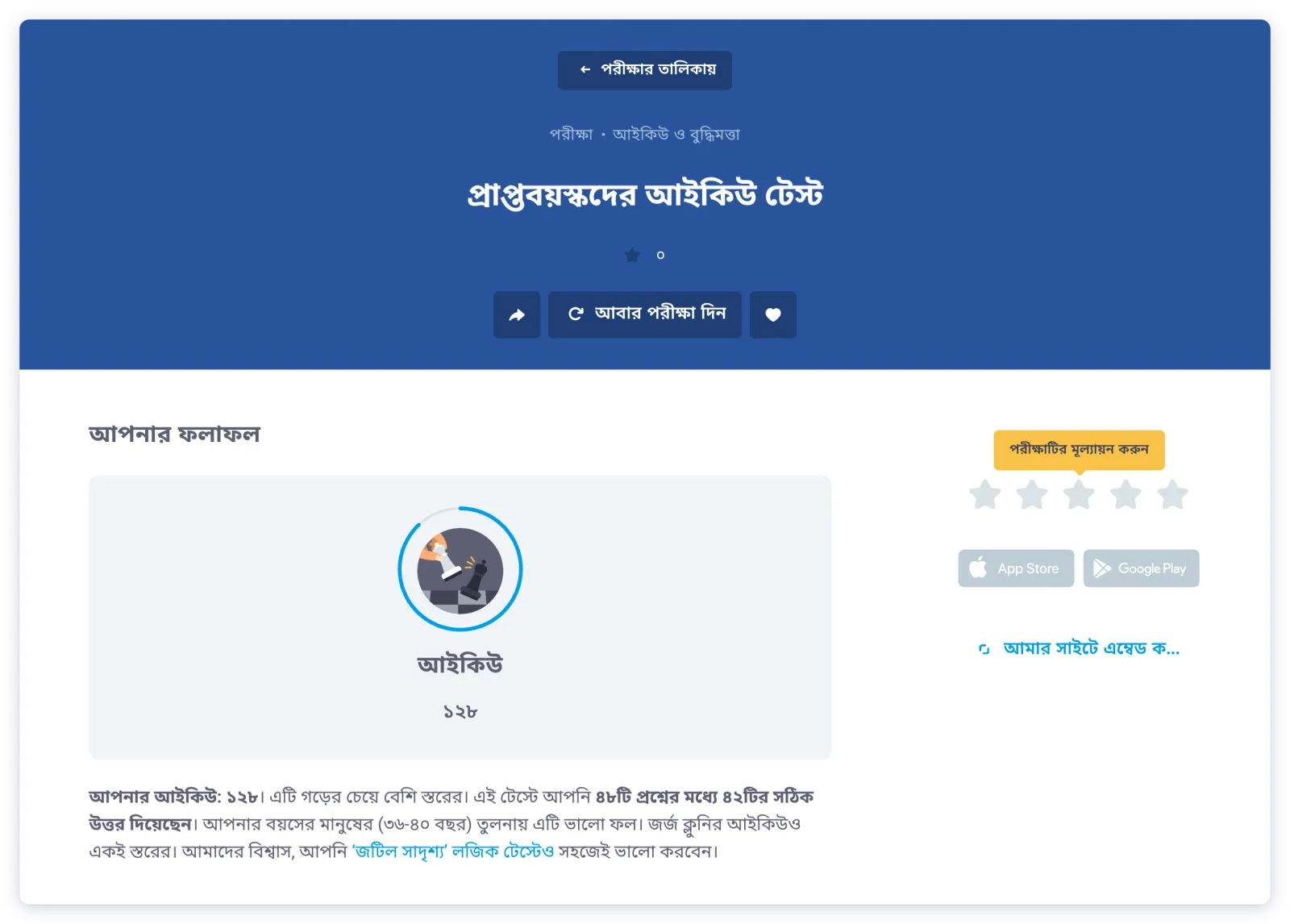 র্যাভেন পরীক্ষার ফলাফল